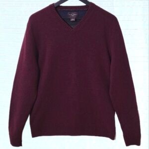 Black Brown 1926 Lambswool V-Neck Sweater Maroon w/ Grey Elbow Patches Size L